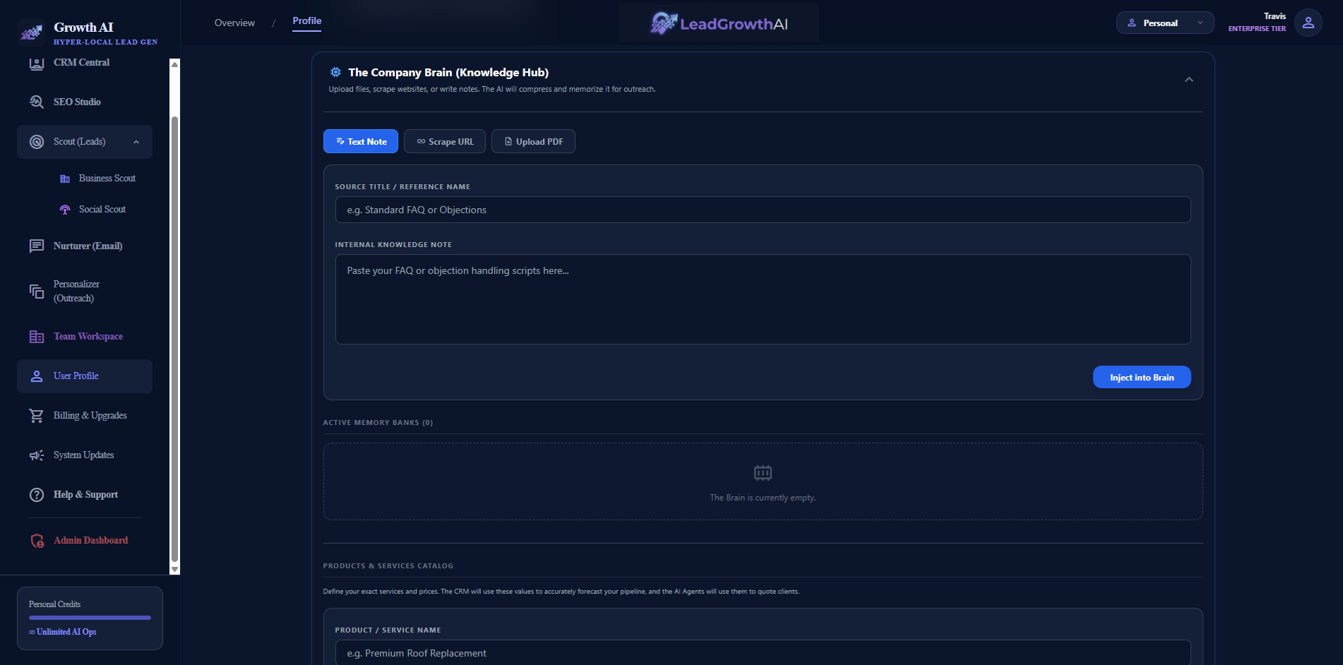 user profile company brain